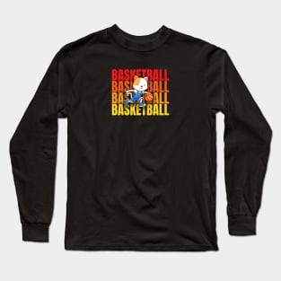 Cat Playing Basketball Typography 3D Long Sleeve T-Shirt